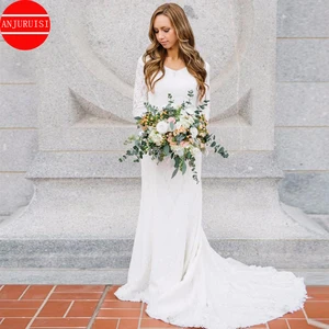 Свадебное платье в стиле бохо с рукавами три четверти, винтажные кружевные свадебные платья русалки 2020, с v-образным вырезом, простое платье fiesta