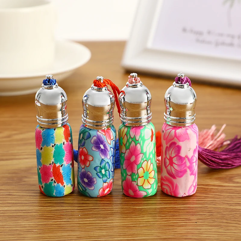 4pcs/set 6/10ml Portable Travel Glass Essential Oil Bottle Perfume With Ball Roller Many Patterns Sent At Random | Красота и здоровье
