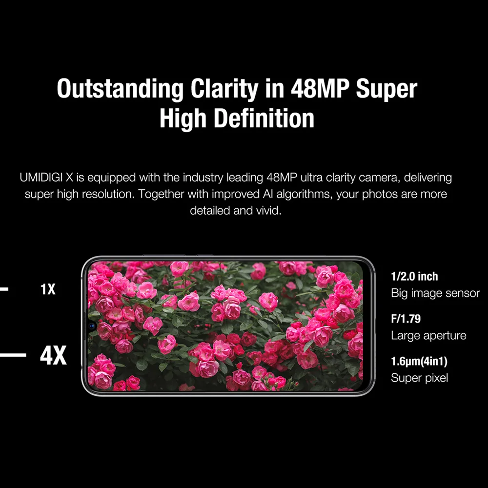 UMIDIGI X 6,35 дюймов AMOLED 4 Гб 128 ГБ глобальная версия Смартфон Android 9,0 Helio P60 48MP 4150 мАч отпечаток пальца NFC 4G мобильный телефон