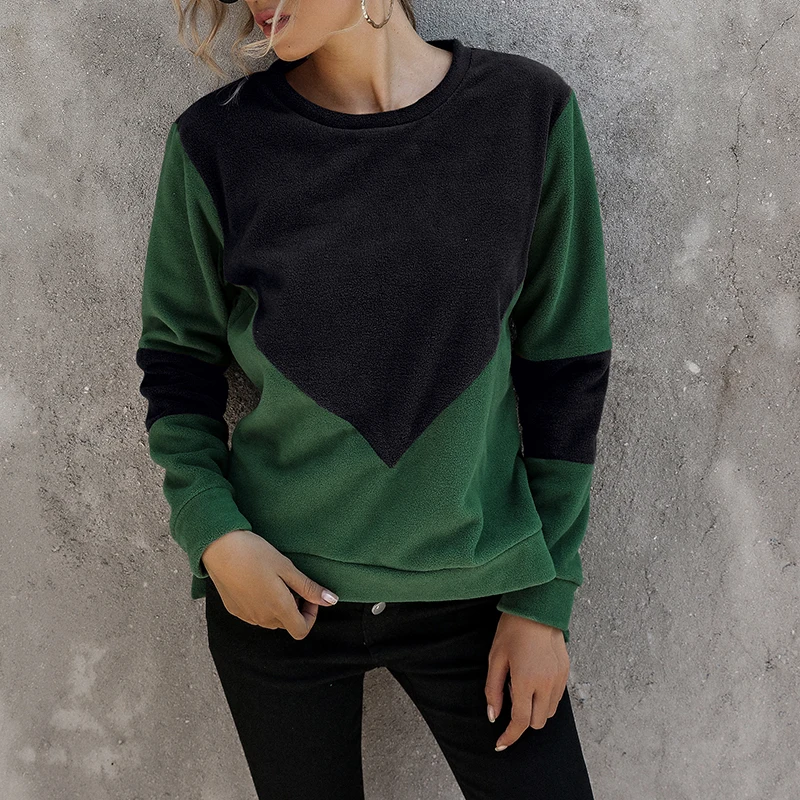 

Autumn Women Long Sleeve Sweatshirt Contrast Color Patchwork Fashion Split Fork Hem Casual Streetwear Female Tops