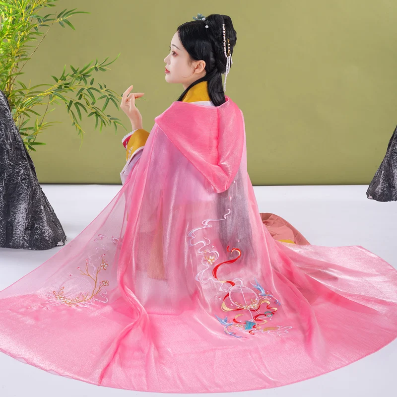 

Ancient Fairy Costume For Adults Women Hanfu Overcoat Cloak Summer Flower Embroidery Tops Women Cape Shawl Poncho Chinese Style