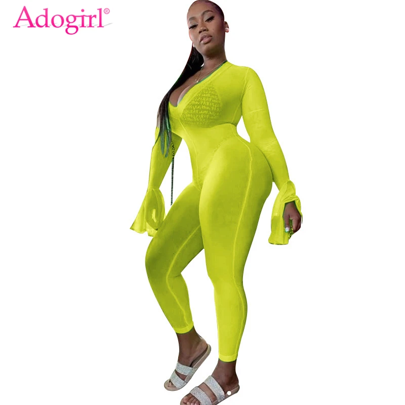 Женский флуоресцентный бандаж комбинезон Adogirl зеленый Сексуальный Бандаж с