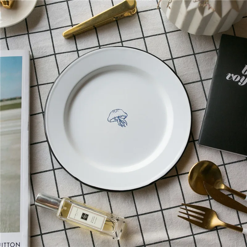 Enamel Nordic Retro Thickened Fruit Plate Baked Rice Turnip Dinner Breakfast Tableware Flat | Дом и сад