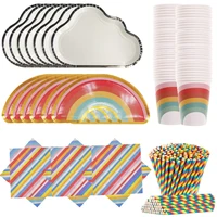 rainbow disposable tableware set wedding decorations birthday party supplies paper plates cups multicolor baby shower for kids