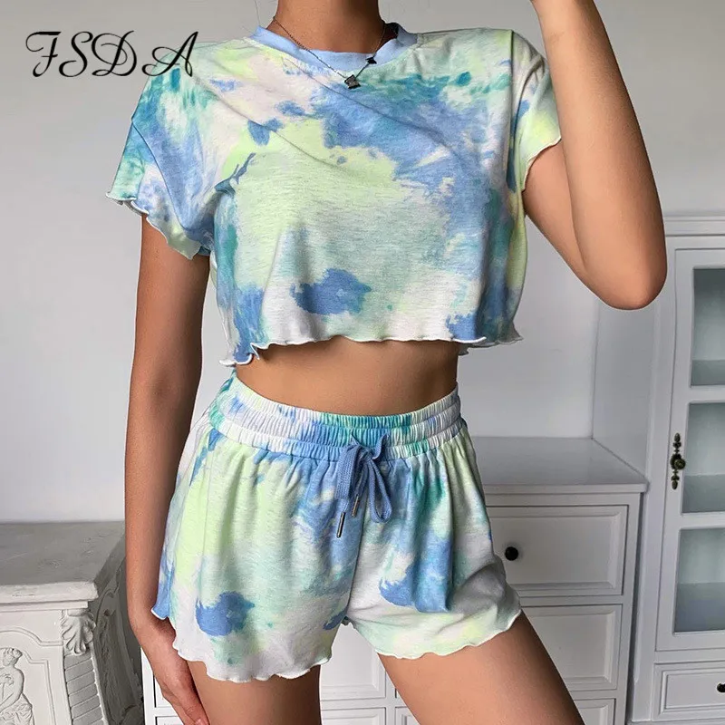 Женский Повседневный комплект FSDA короткий топ с коротким рукавом и круглым