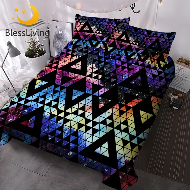 BlessLiving Colorful Bedding Set Geometric Comforter Cover Watercolor Galaxy Luxury Bed Set Waves Camouflage Home Textiles 3PCS 1