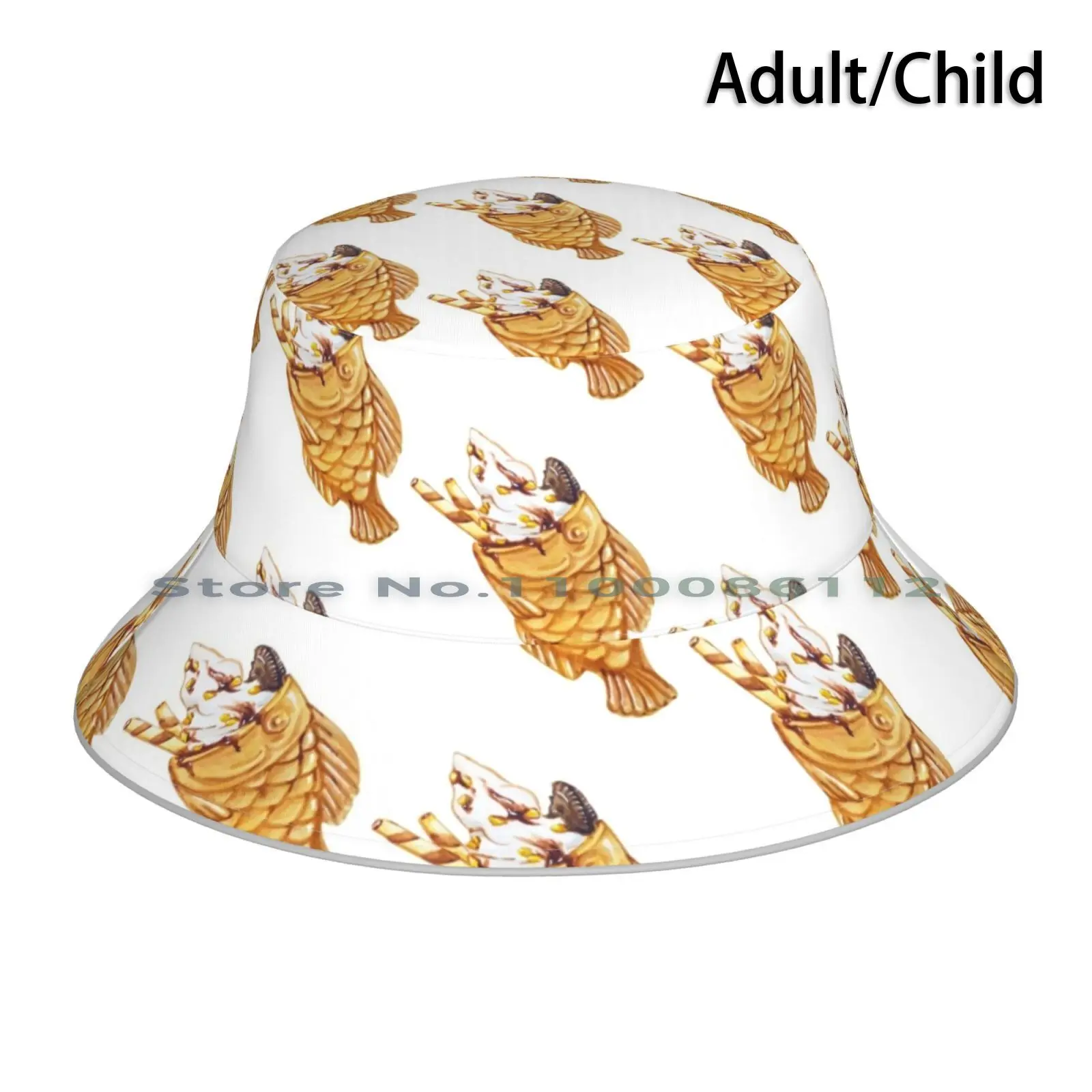 

Japanese Icecream Taiyaki Bucket Hat Sun Cap Icecream Sweet Candy Dessert Cookie Japanese Asia Pop Culture Harajuku Anime Fish