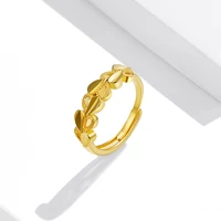 new electroplated descendants of the rich copper ring open personalized asymmetric leaves finger ring gift jewelry for women