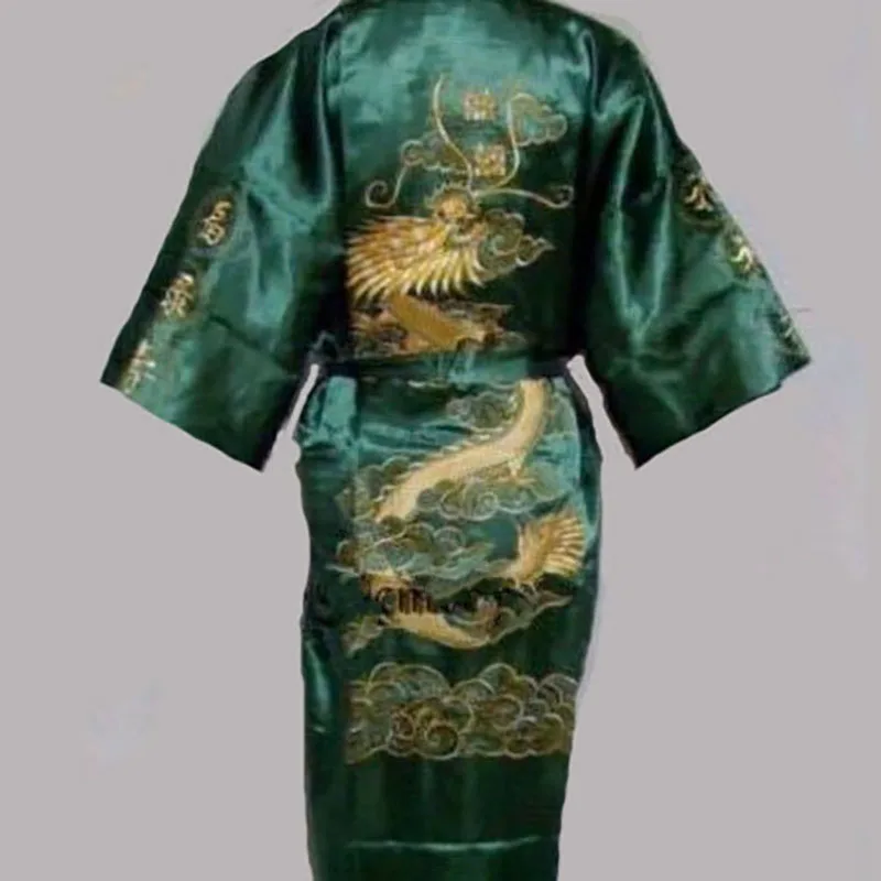 Green kimono 7 цветов традиционные японские кимоно с вышивкой в виде дракона халат Для мужчин ночная рубашка, юката атласные пижамы Для Мужчин's Quimono самурая мужской - Цвет: Green kimono