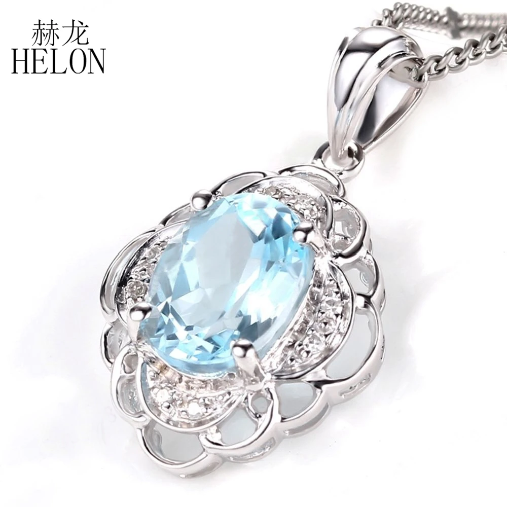 

HELON овал 9x7 мм небесно-голубой топаз кулон из стерлингового серебра 925 проложить Природные Алмазы Свадьба кулон для женщин; Ювелирные издели...