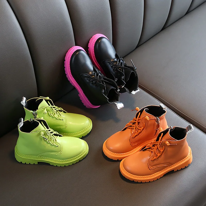 COZULMA Kids Autumn Candy Colors Ankle Boots Boys Girls Fashion High Shoes Children Lace-Up Size 26-36 |