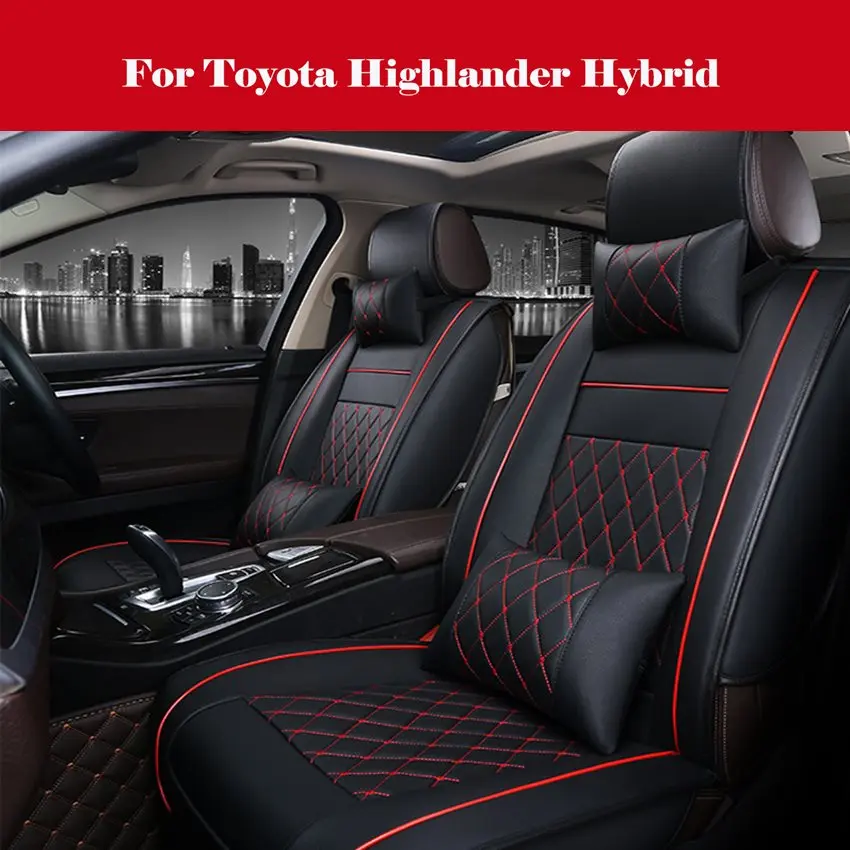 

Black PU Leather Car Seat Covers Sit Cushion Protect Set + Pillows Universal Seat cushion For Toyota Highlander Hybrid