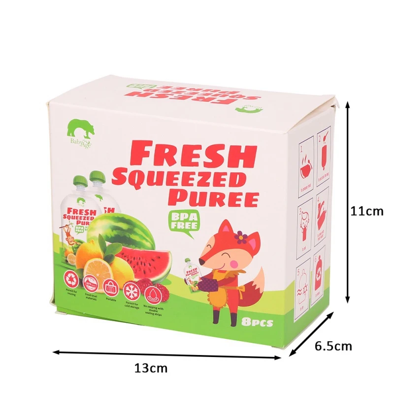 

8 Pcs/pack Baby Food Squeeze Storage Double Zipper Pouches 100ml BPA Free Solid Feeding Hot Sale