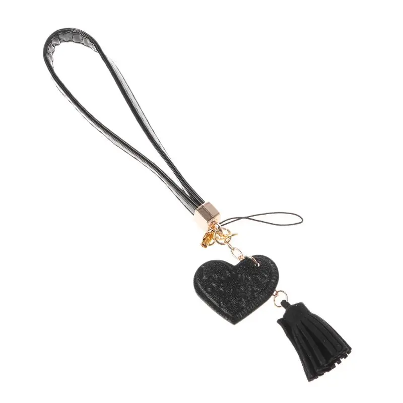 Черный Любовь с кисточкой-сердцем на запястье ремешок Ремешок для Телефона iPhone 7 8X6 samsung Xiaomi камера USB флеш-накопители брелки - Цвет: Черный