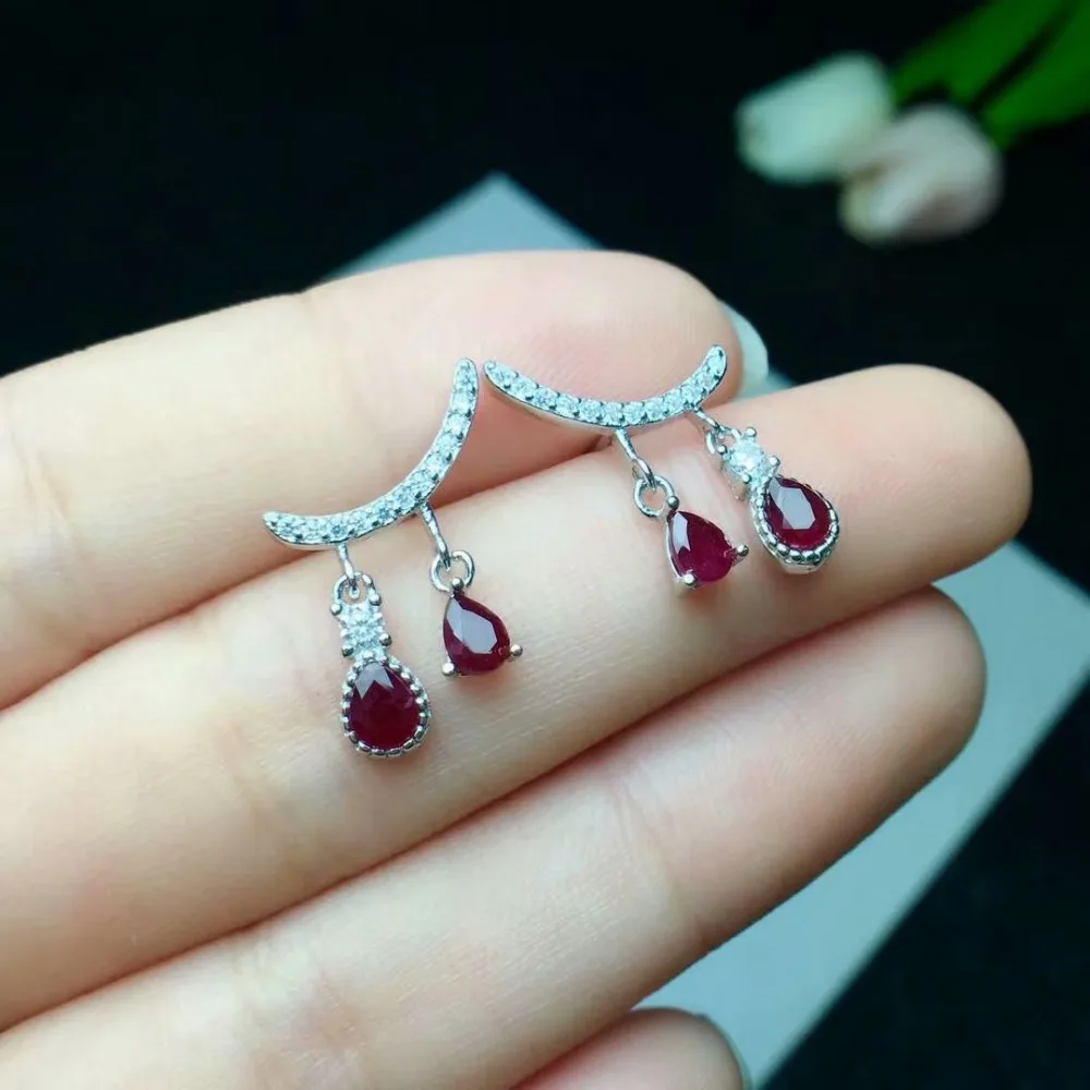 

SHILOVEM 925 NATURAL NATURAL RUBY STUD EARRINGS FINE JEWELRY CUSTOMIZABLE TRENDY WOMEN PARTY GIFT NEW 3*4MM CE030401AGH