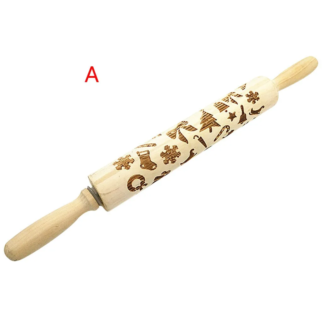 Кухонная деревянная Скалка Выгравированная резная рельефная Рождественская