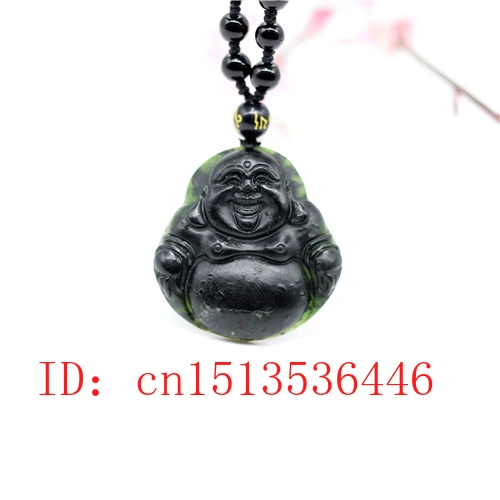 Китайский черный зеленый нефрит большой живот кулон Будды натуральная ручная