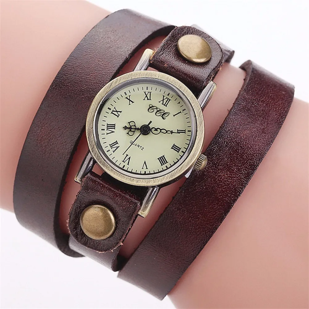 Женские повседневные кварцевые часы с браслетом из натуральной кожи|Женские