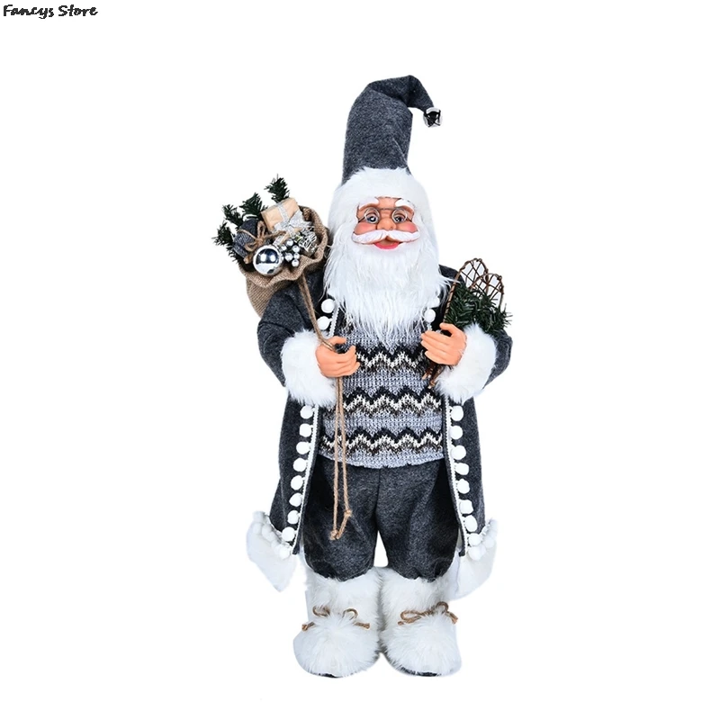 

30cm Gray Robe Santa Claus Decoration Classic Fireplace Decor Santa And Gift Bag Resin Simulation Nordic Suburbs Merry Christmas