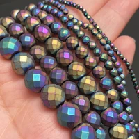 2 10mm natural matte faceted multicolor hematite stone beads round loose spacer beads for jewelry making diy bracelet necklace