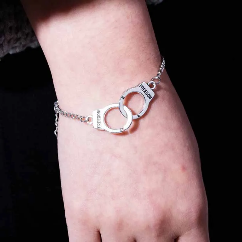 Модный серебристый браслет наручник для женщин и мужчин замок свобода Шарм звено