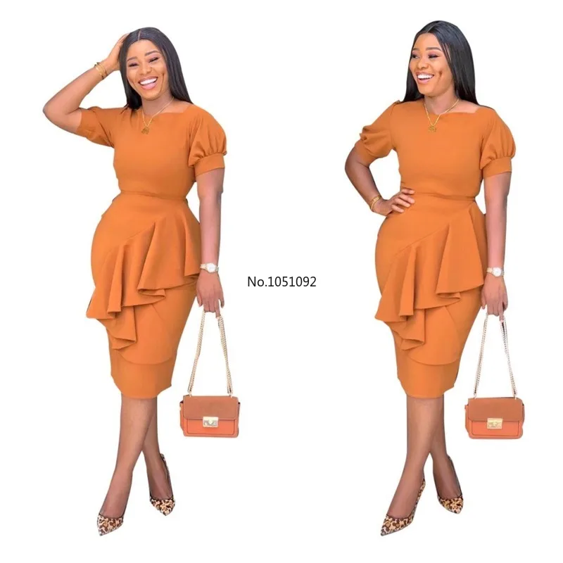 Женские Элегантные платья с короткими рукавами фонариками облегающие оборками