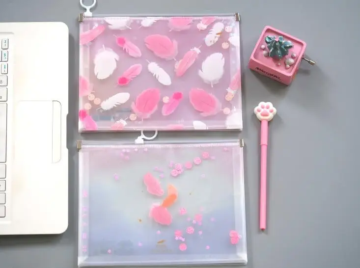 1 шт. Kawaii A5 красочные перьевые блестки прозрачная папка для файлов из ПП молния сумки для документов канцелярские принадлежности органайзер для хранения подарков