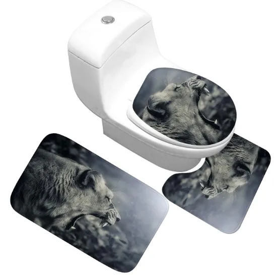 

CAMMITEVER Lion Bathroom Rugs 3pcs/set Seat Mat Toilet Seat Mat Anti Slip Mat 3D Floor Mats Home Toilet