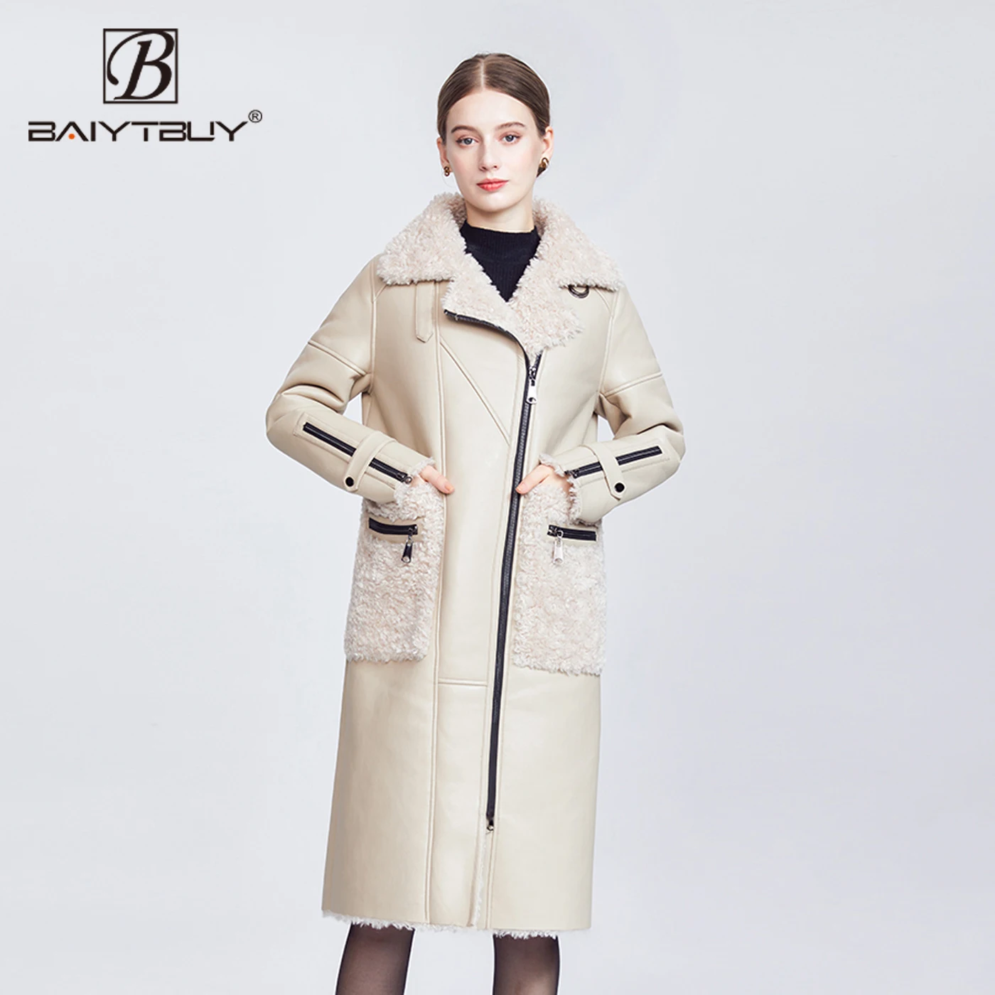 BAIYTBUY 2021 меховые куртки из овчины женские толстые теплые длинные пальто