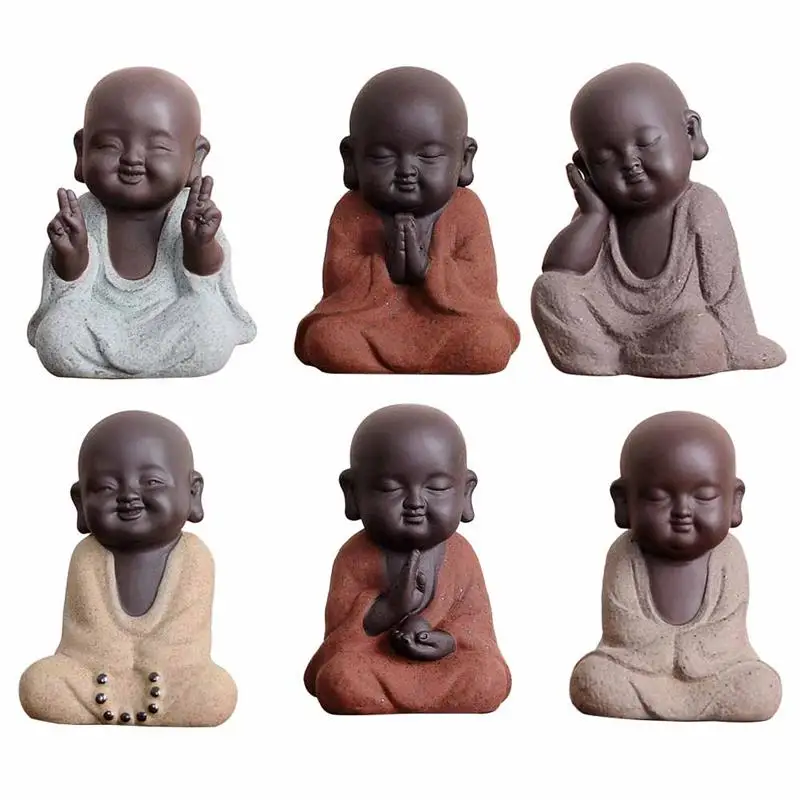 

Ceramic Buddha Statues Modern Mini Monk Colored Sand Sculpture Tea Pet Set Statuette for Home Decoration Accessories
