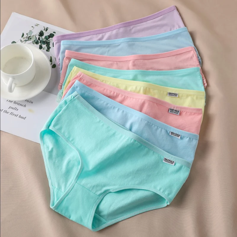 

12Pcs/Set Candy Color Underwear Womens Comfortable High-quality Pure Cotton Panties Mid-waist Breathable Female Plus Size Briefs