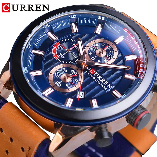 8292-3 CURREN часы мужские часы Красные спортивные гоночные кожаные мужские модные спортивные военные часы лучший бренд класса люкс водонепроницаемые кварцевые наручные часы - Цвет: 8292-3