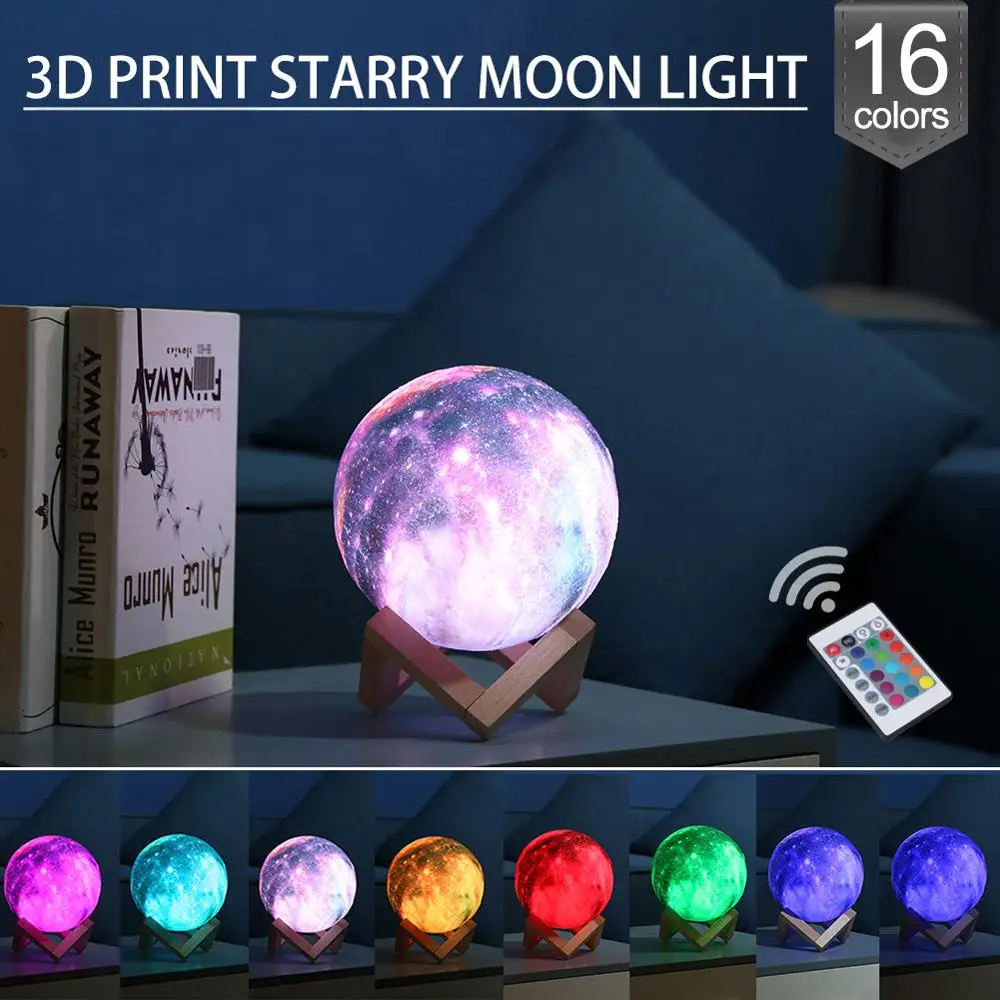 16 Colors Перезаряжаемые светодиодный ночной Светильник луна лампа 3D печать Луны светильник Луна Спальня домашний декор 2/3/7 цветов изменить сенсорный переключатель подарок на день рождения - Испускаемый цвет: 16 Colors