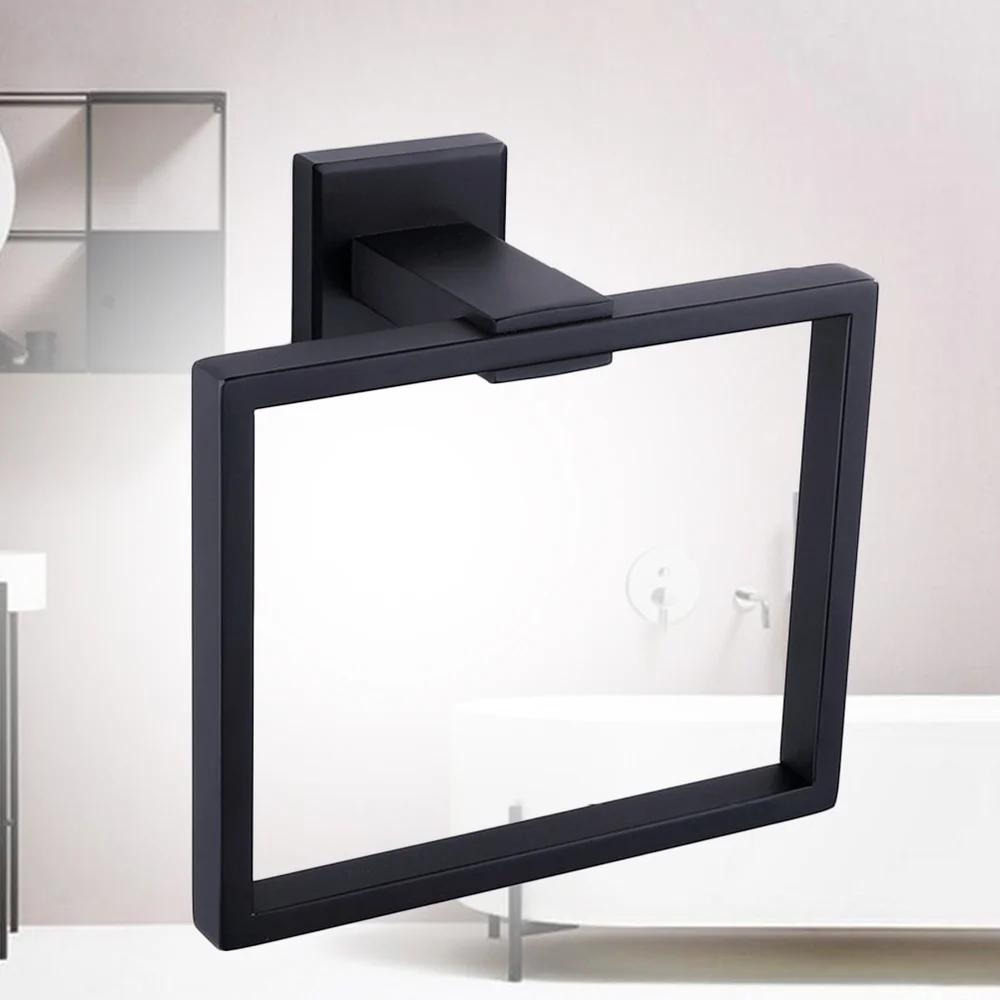 

Black Square Style Towel Ring Wall Mount Towel Rack Stainless Steel Towel Holder for Bathroom Restroom Kitchen
