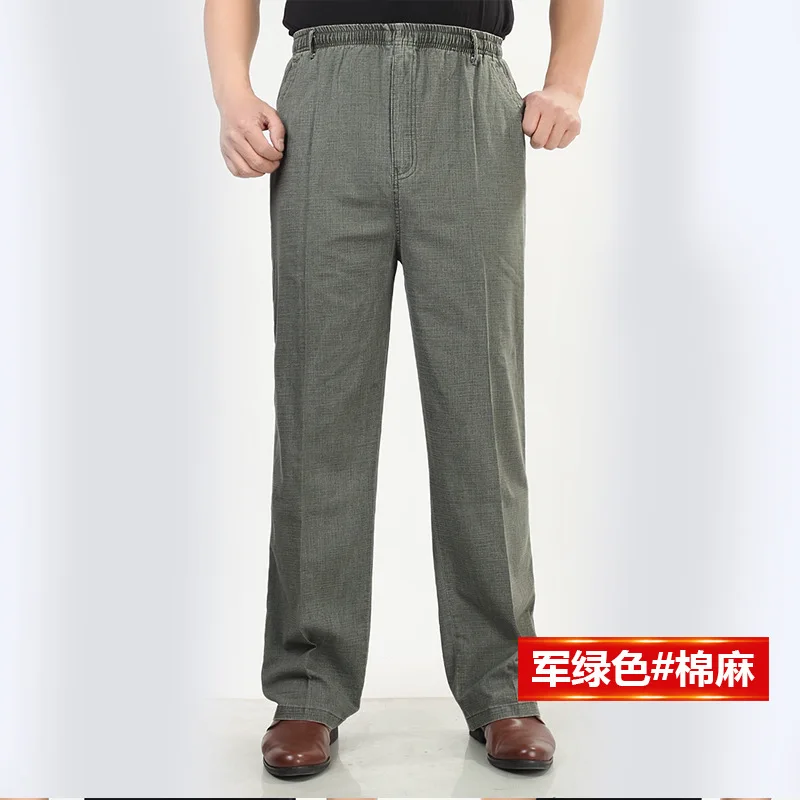 

Men's Linen Pants Summer Loose and Elastic High Waist Men's Pants Ultra-Thin Cotton and Linen Casual Trousers