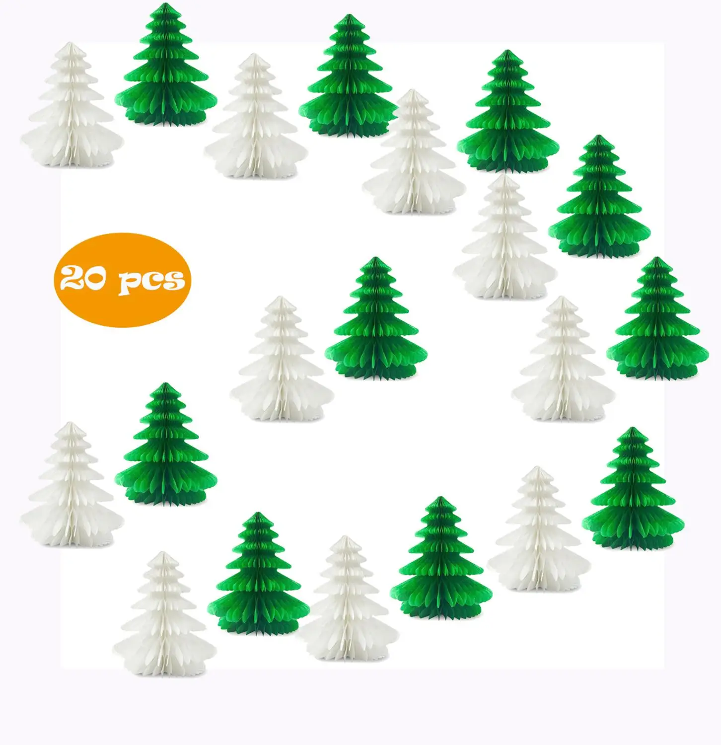 20 pcs White and Green Chrismas Tree Tissue Paper Honeycomb for Xmas Parties and Events Hanging Decorative home decor