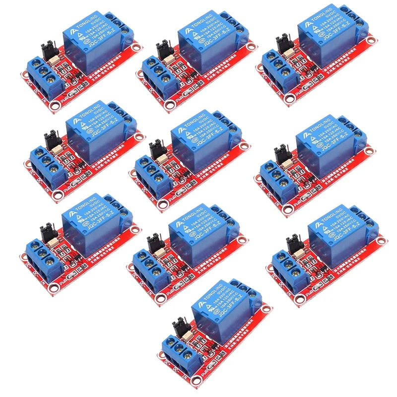 

DC 5V Relay Module 1-Channel Relay Switch with Optocoupler Isolation High/Low Level Trigger, Pack of 10