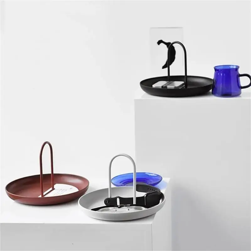 

Круглый поднос для ювелирных изделий, многофункциональный настольный столик для хранения еды, поднос с ручкой для украшения стола