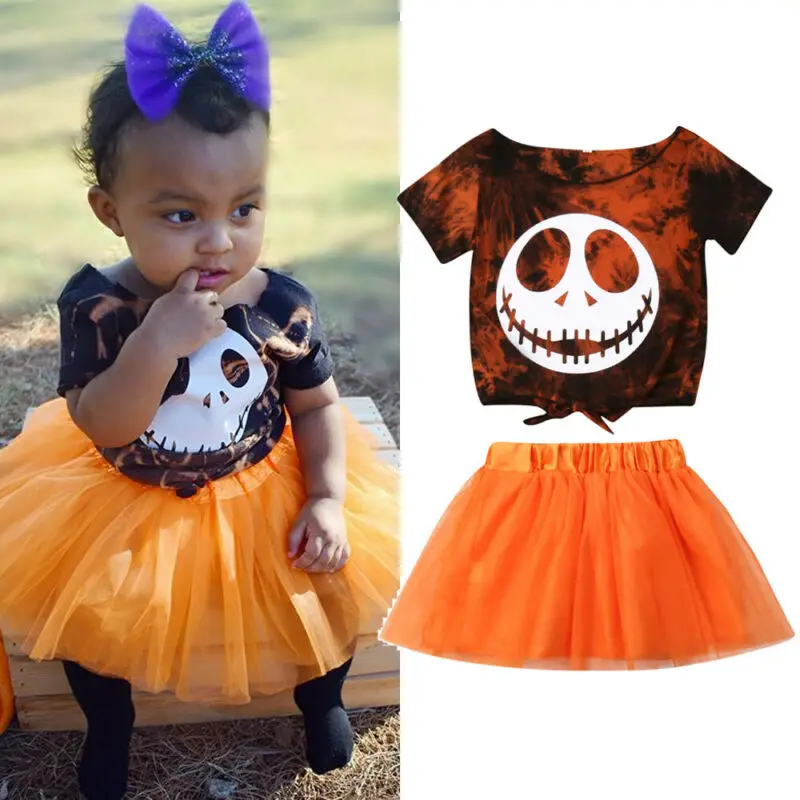 Одежда для Хэллоуина 1 4 T одежда маленьких девочек футболка с черепом топы платье