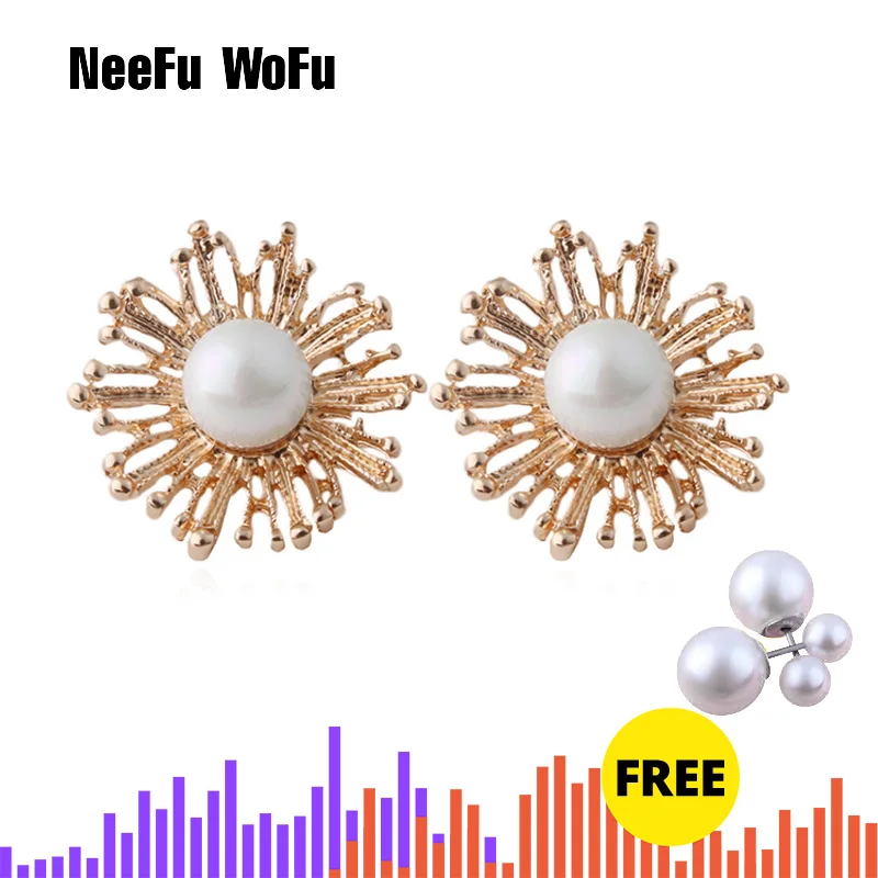 NeeFu WoFu жемчужные серьги в виде ракушек блестящие металлические с принтом для