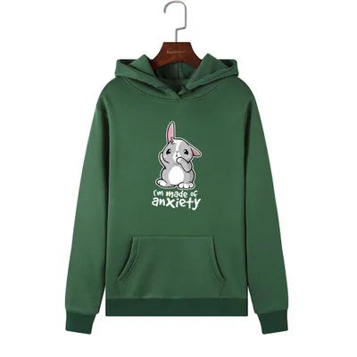 green SINGRAIN Harajuku, Женская толстовка, толстовки для девушек, большие размеры, Милый принт с кроликом, уличная одежда, топы с капюшоном, толстовки для девушек, polerones - Цвет: green