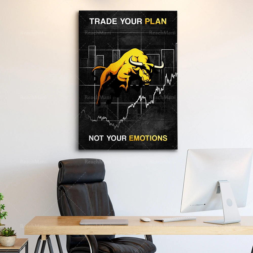 

Trade your plan instead of your emotions financial stock market motivational canvas wall art poster printing office decoration
