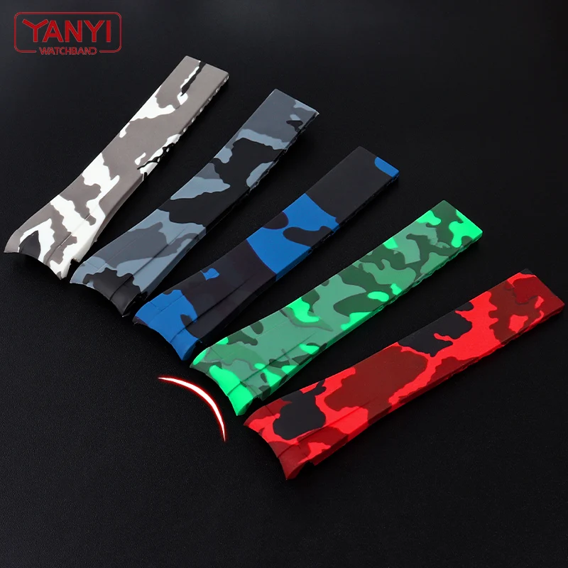 Silicone Rubber watch band 20mm Watchband for ro-lex Diving waterproof bracelet camouflage color wholesale wristband strap