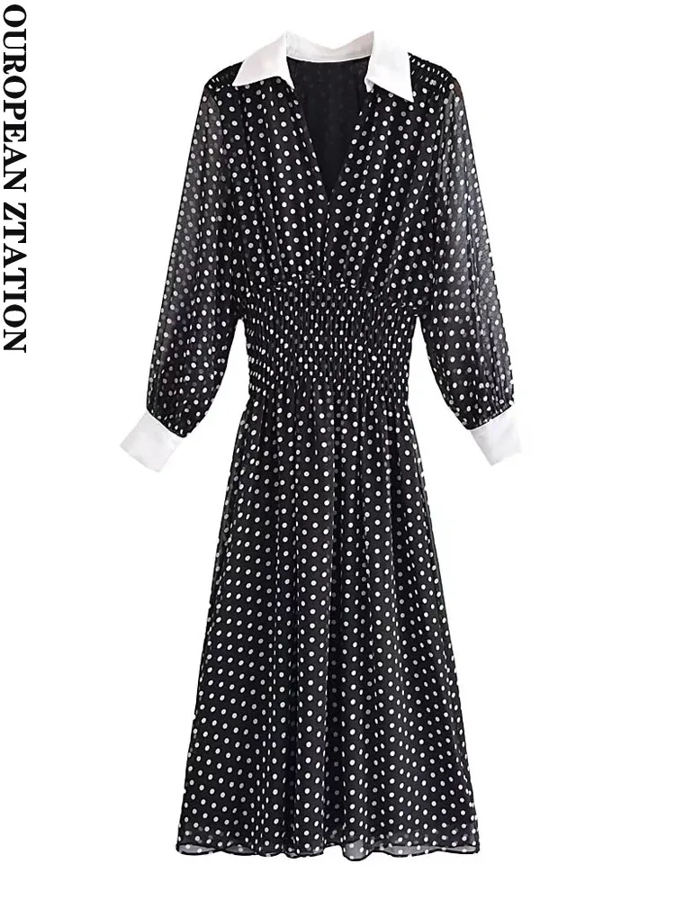 

Женское винтажное платье-миди с длинным рукавом, поясом на резинке