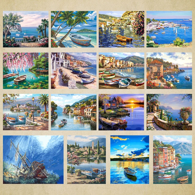 

Алмазная живопись морской пейзаж 5D "сделай сам", алмазная вышивка причал, гавань, лодка, полный квадрат, круглая дрель, декоративная живопись...