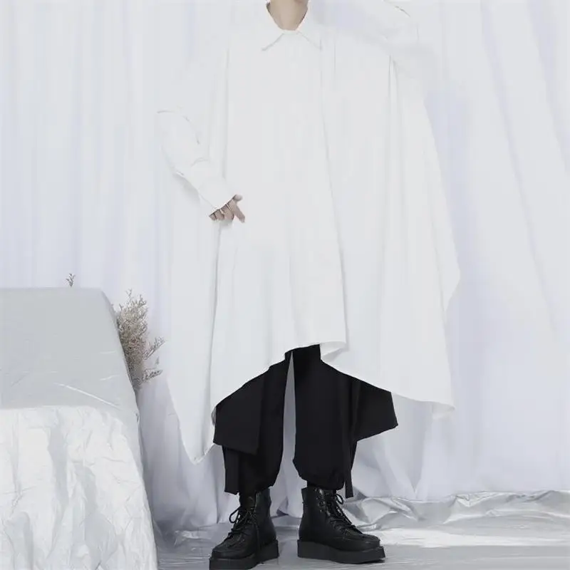 Men's Long Sleeve Shirt Spring And Autumn New Korean Japanese Personality Asymmetric Fashion Loose Large Shirt