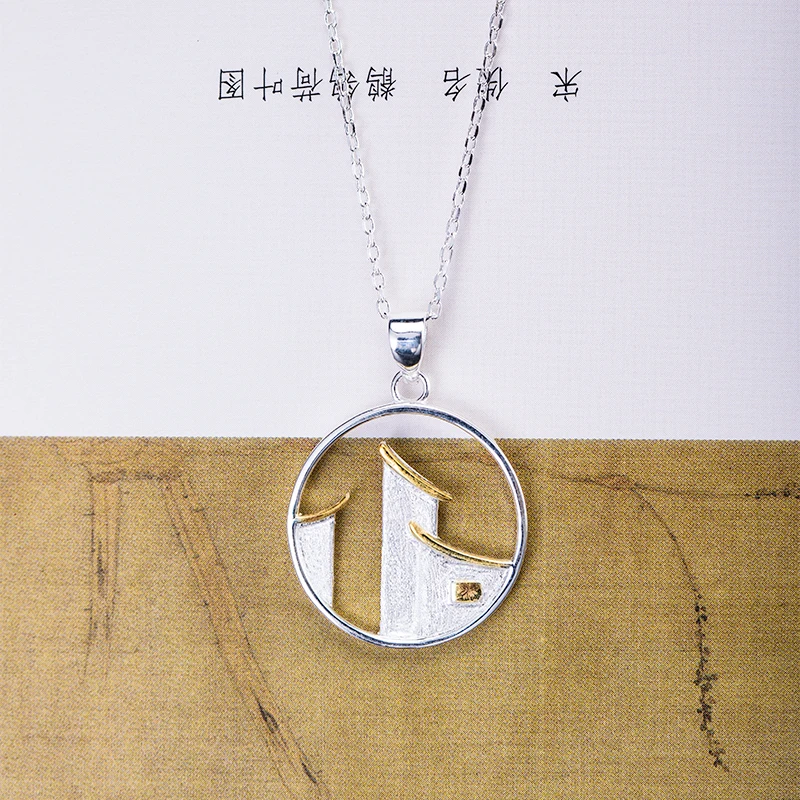 Заварной крем 925 стерлингового серебра Ретро дизайн карнизы кулон для женщин