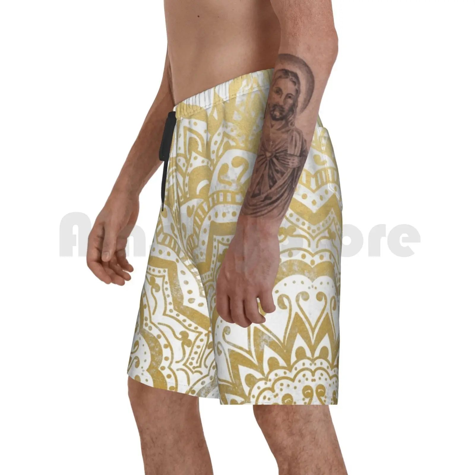 

Beach Shorts Gold Jewel Mandala Vintage Mandala Bohemian Jewel Gold