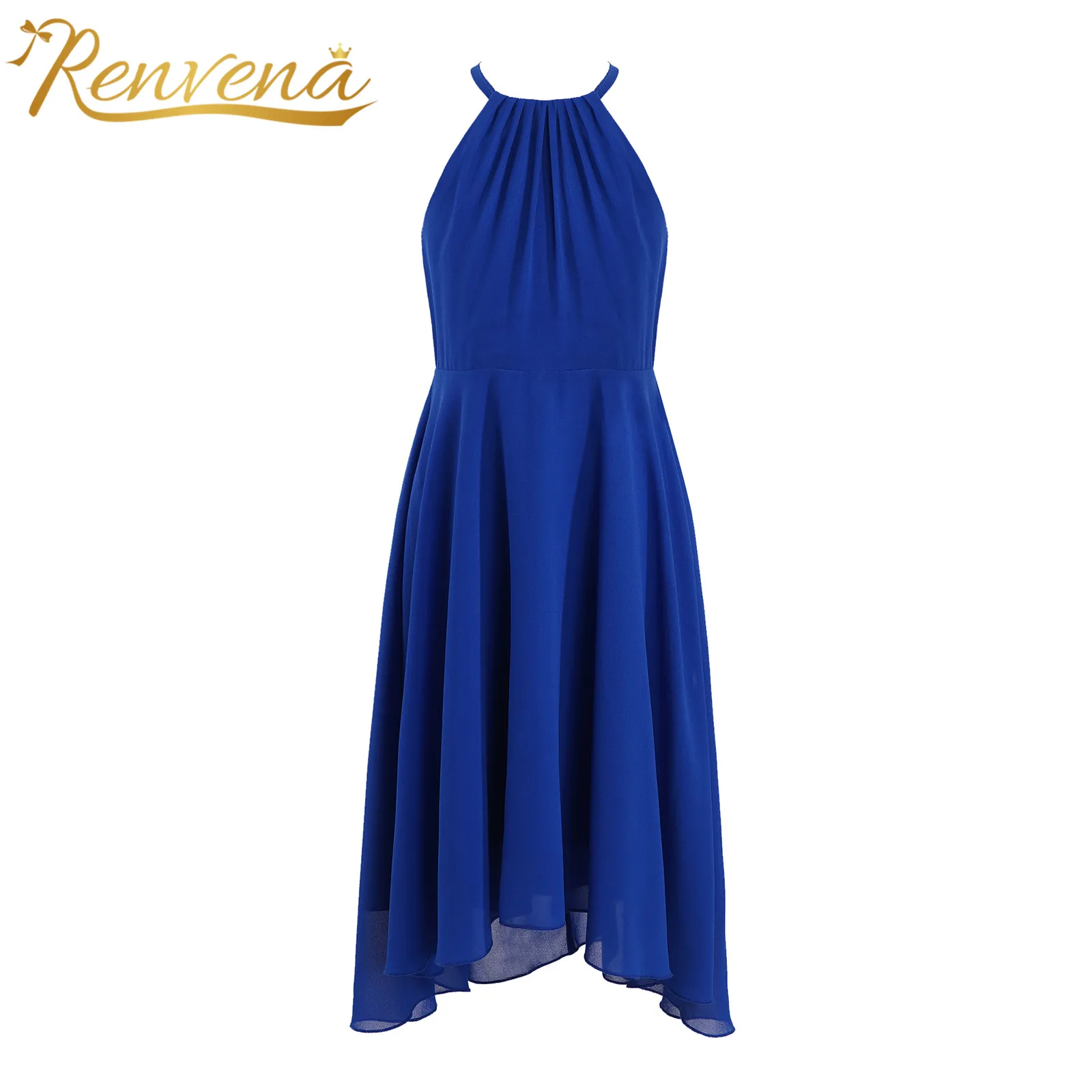 

Kids Flower Girl Dress Chiffon Halter Sleeveless Elegant Princess Party Dresses Sundress vestido Dresses for Wedding Hi-Lo Gown