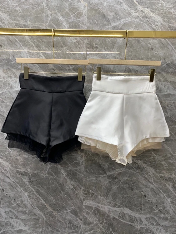 

Шорты женские, с высокой талией и сеткой, свободные, однотонные, повседневные, 2021